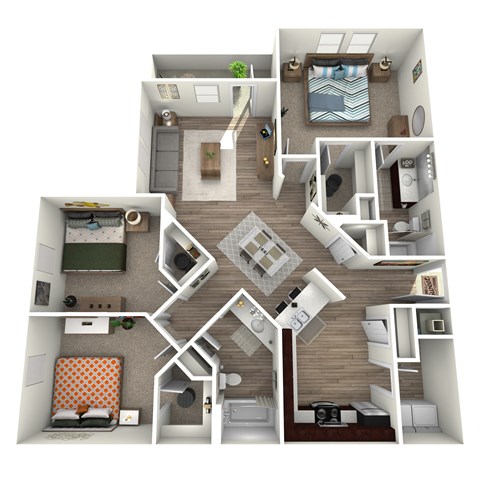 Floor plan for 3 beds, 2 baths, 1320 sqft